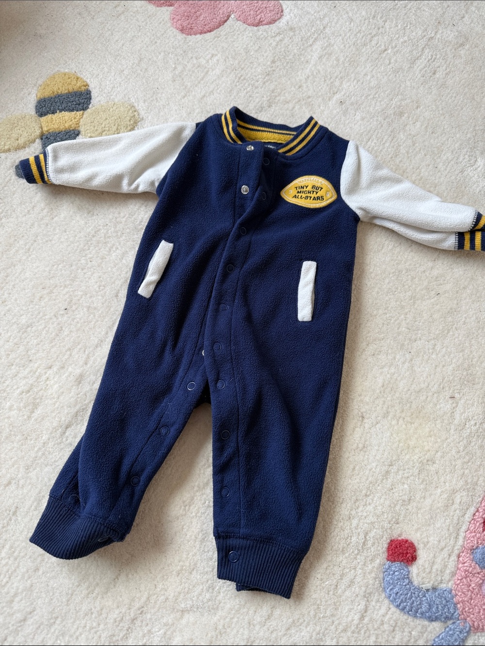Carter's Navy and White Fleece Baby One-Piece with Yellow Patch